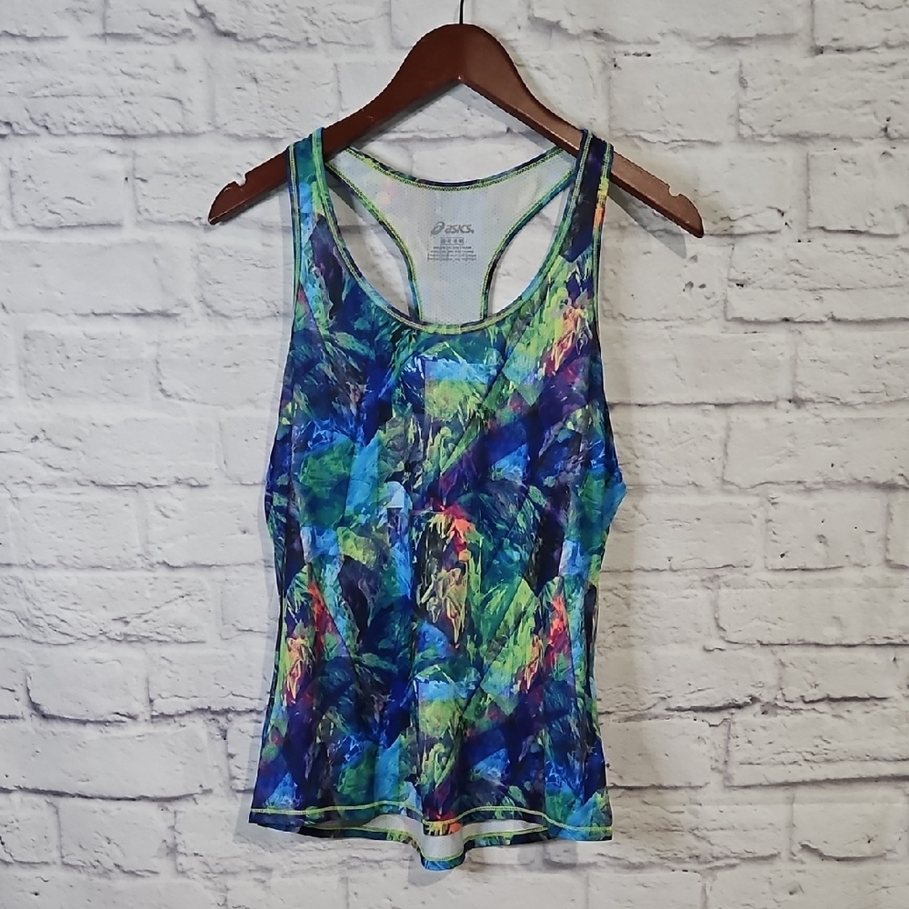 Asics Women's Blue and Green Athletic Tank Top